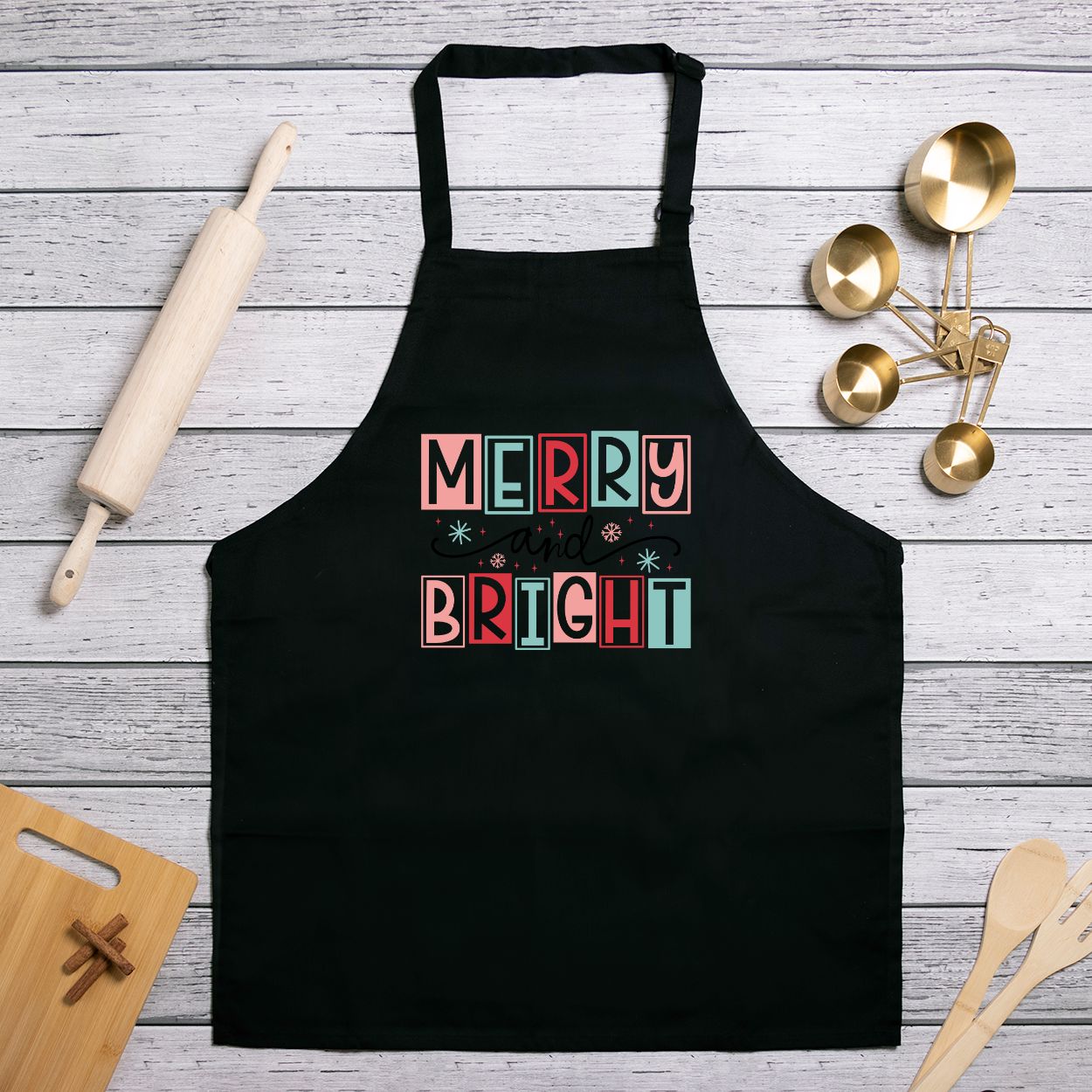 Merry and Bright Black Apron (Full-Length)