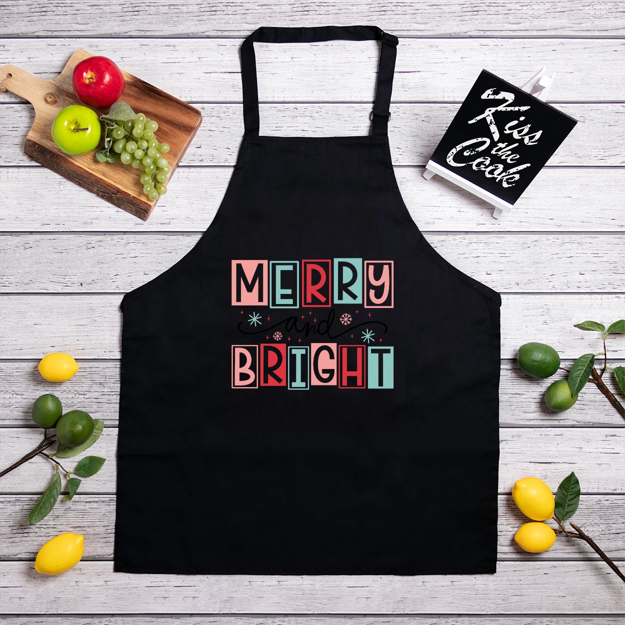 Merry and Bright Black Apron (Full-Length)