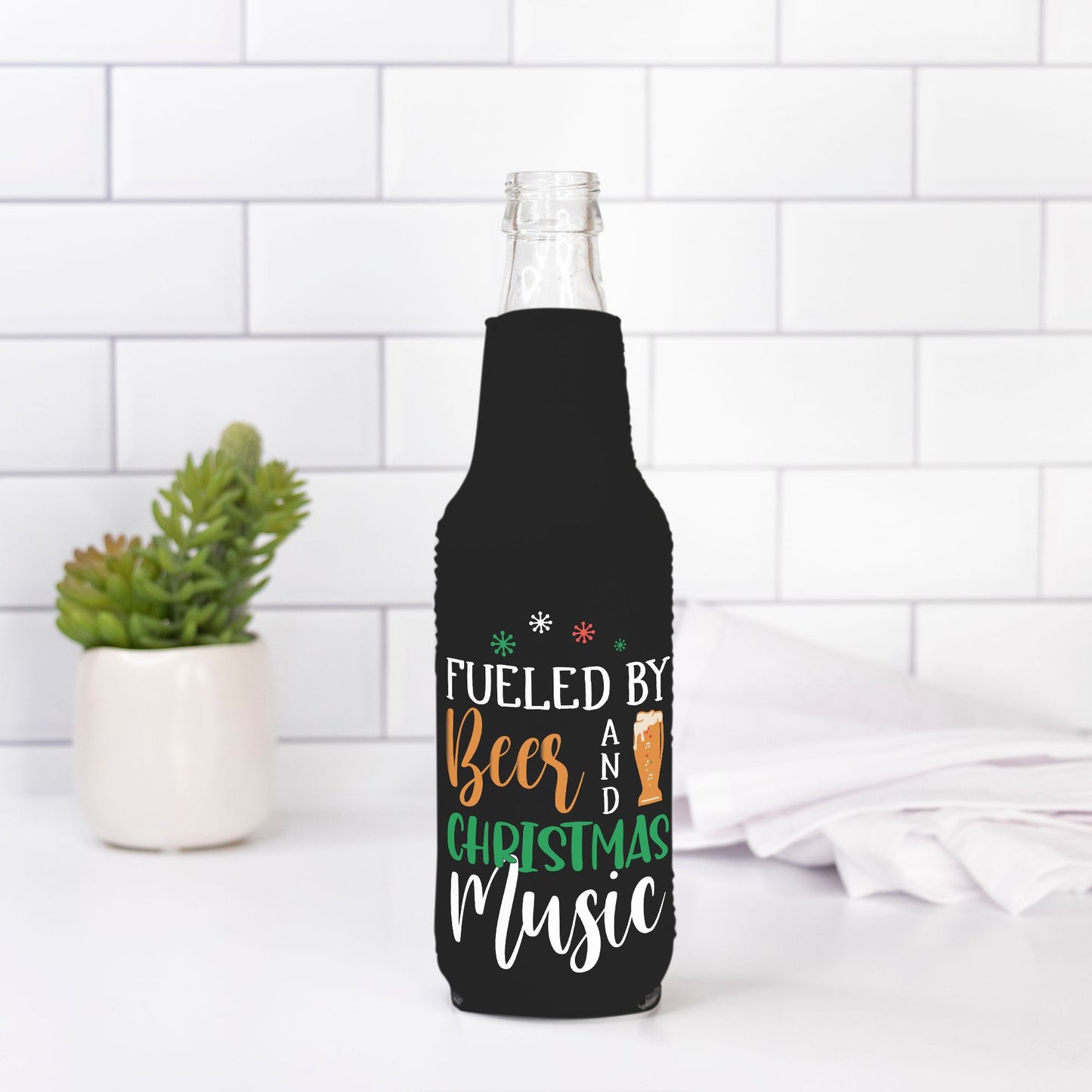 Fueled by Beer & Christmas Music Bottle Sleeve