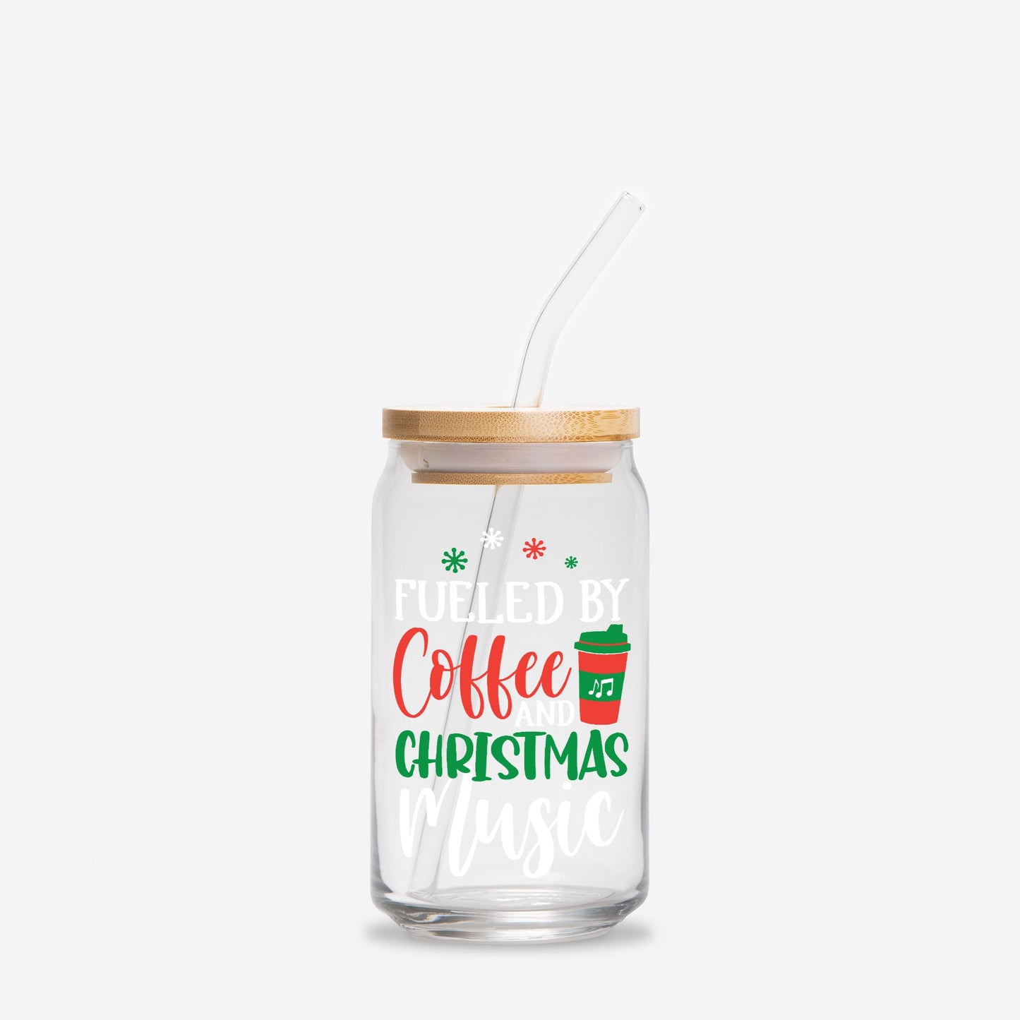 Fueled by Coffee and Christmas Music Glass Can 16oz