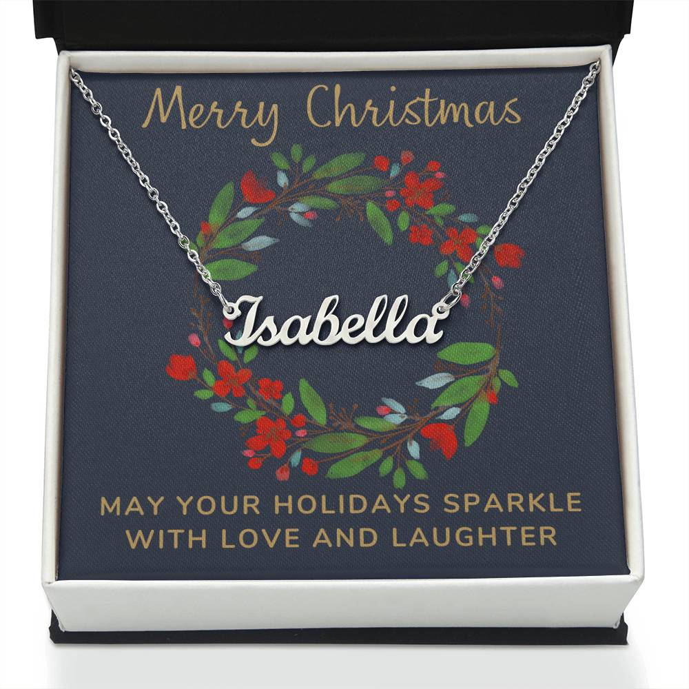 Cursive Style Personalized Necklace with Christmas Message Card
