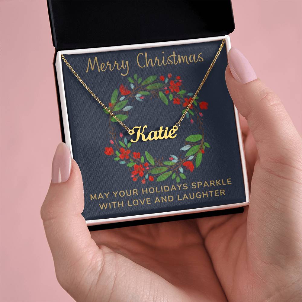 Cursive Style Personalized Necklace with Christmas Message Card