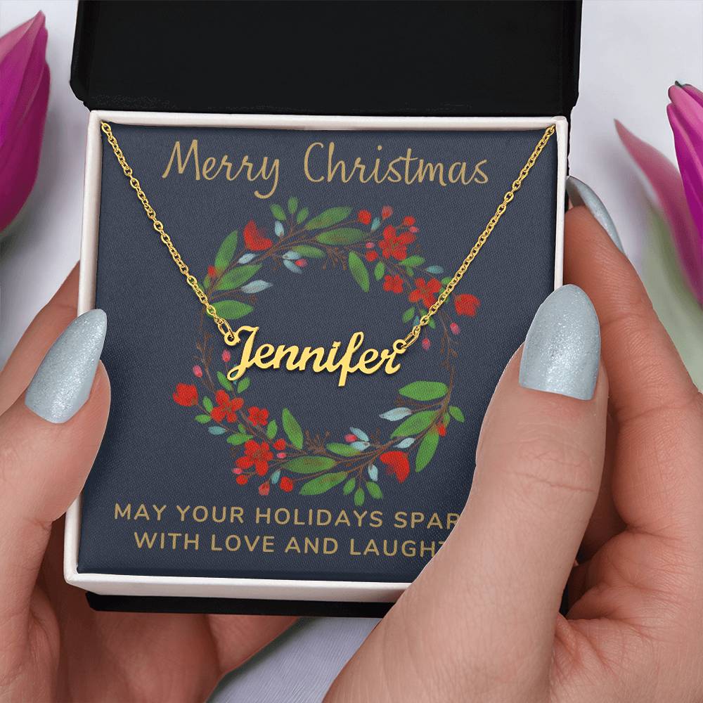 Cursive Style Personalized Necklace with Christmas Message Card