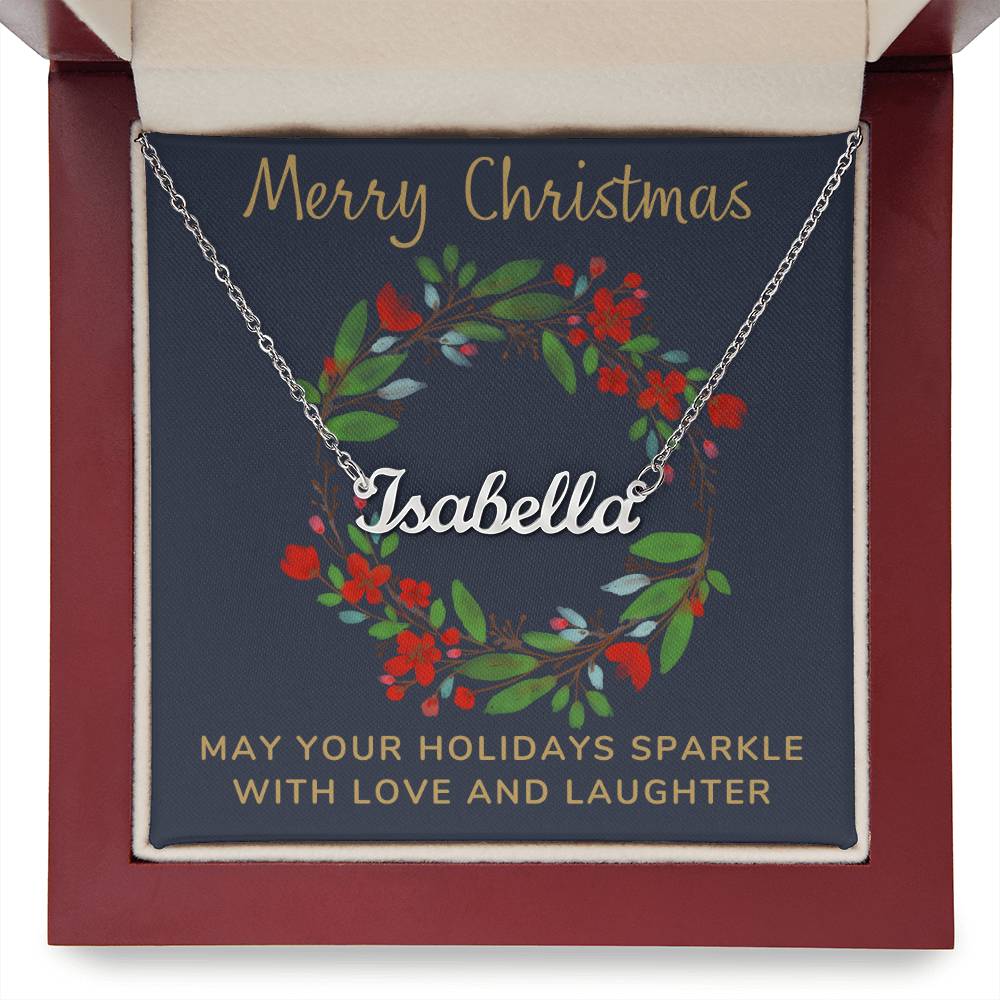 Cursive Style Personalized Necklace with Christmas Message Card
