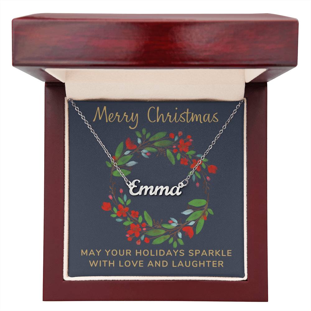 Cursive Style Personalized Necklace with Christmas Message Card
