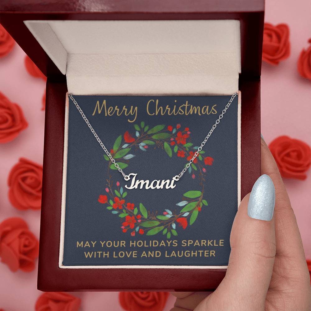 Cursive Style Personalized Necklace with Christmas Message Card