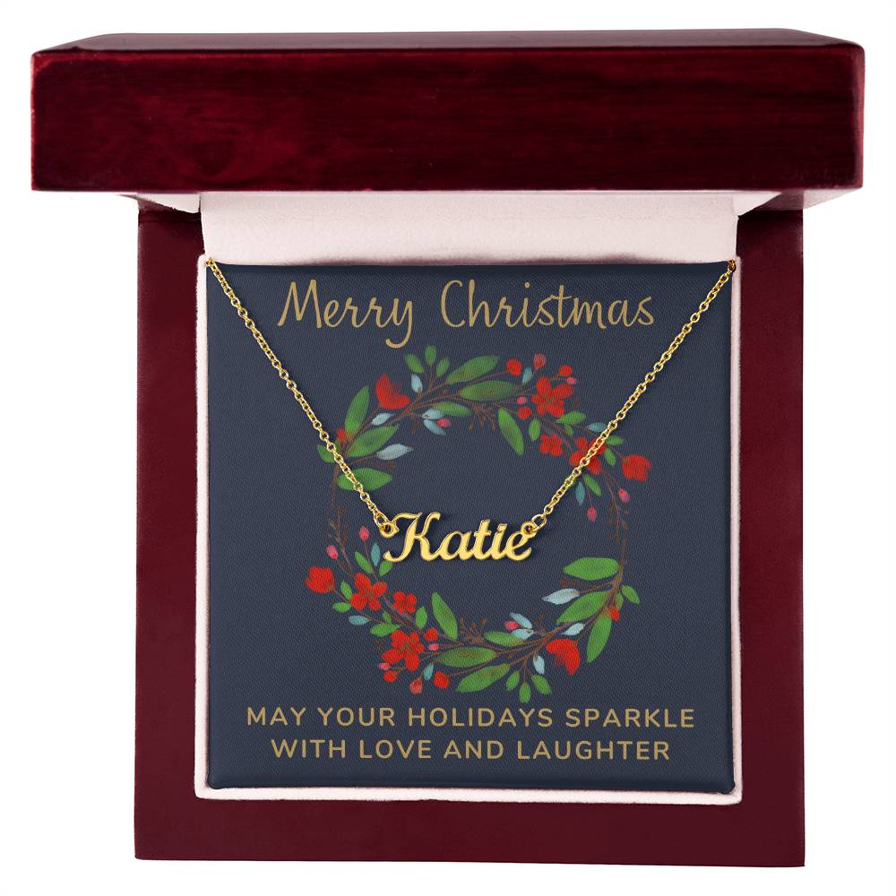 Cursive Style Personalized Necklace with Christmas Message Card