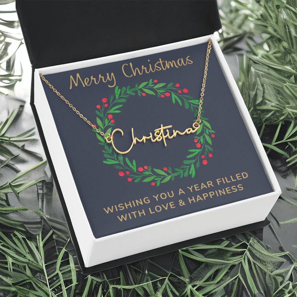 Signature Style Personalized Name Necklace with Christmas Message Card