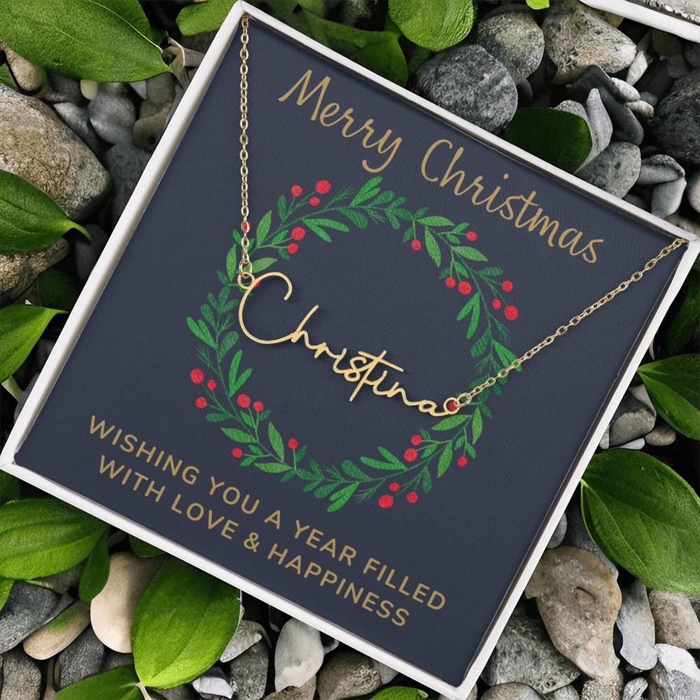 Signature Style Personalized Name Necklace with Christmas Message Card