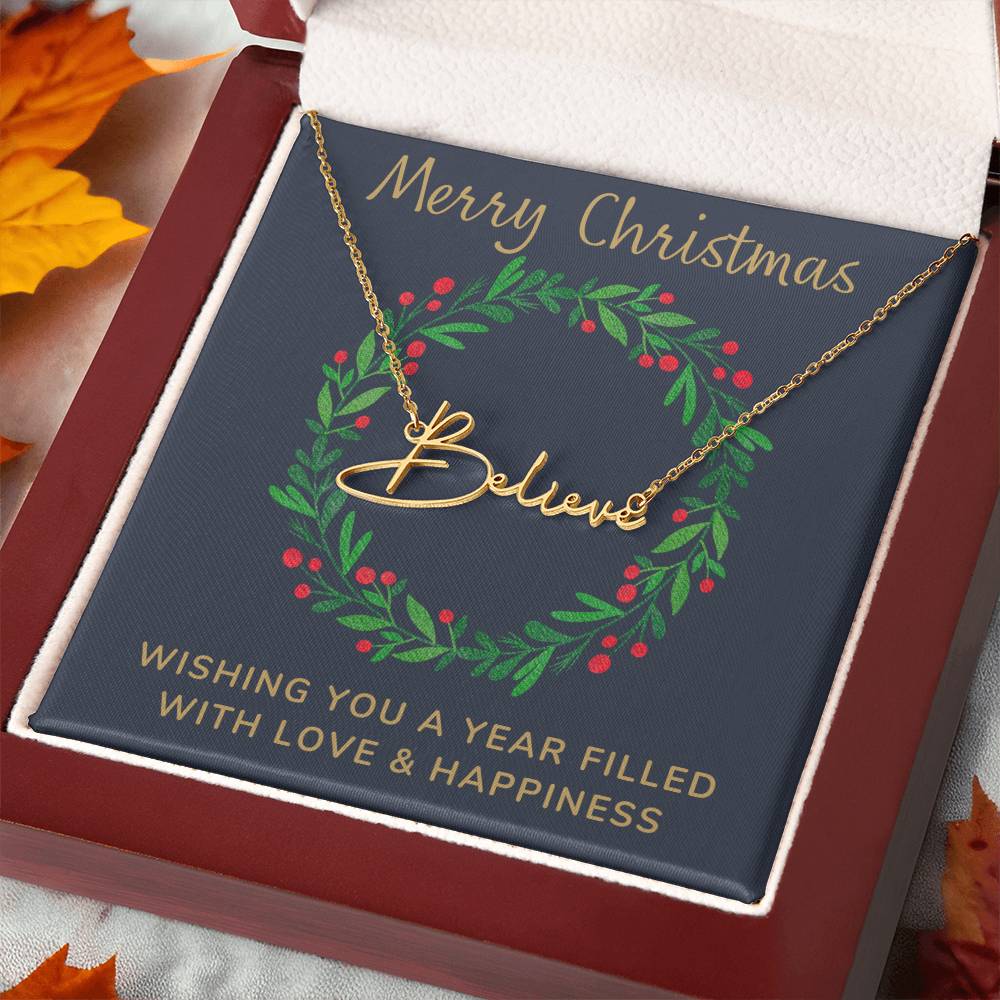 Signature Style Personalized Name Necklace with Christmas Message Card