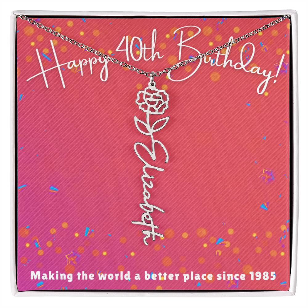 Milestone Birthday Flower Name Necklace