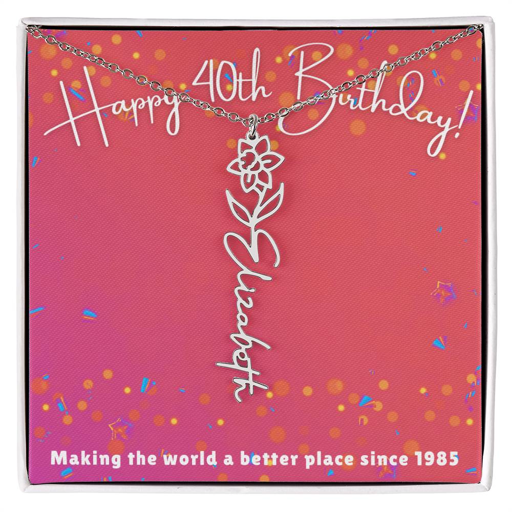Milestone Birthday Flower Name Necklace