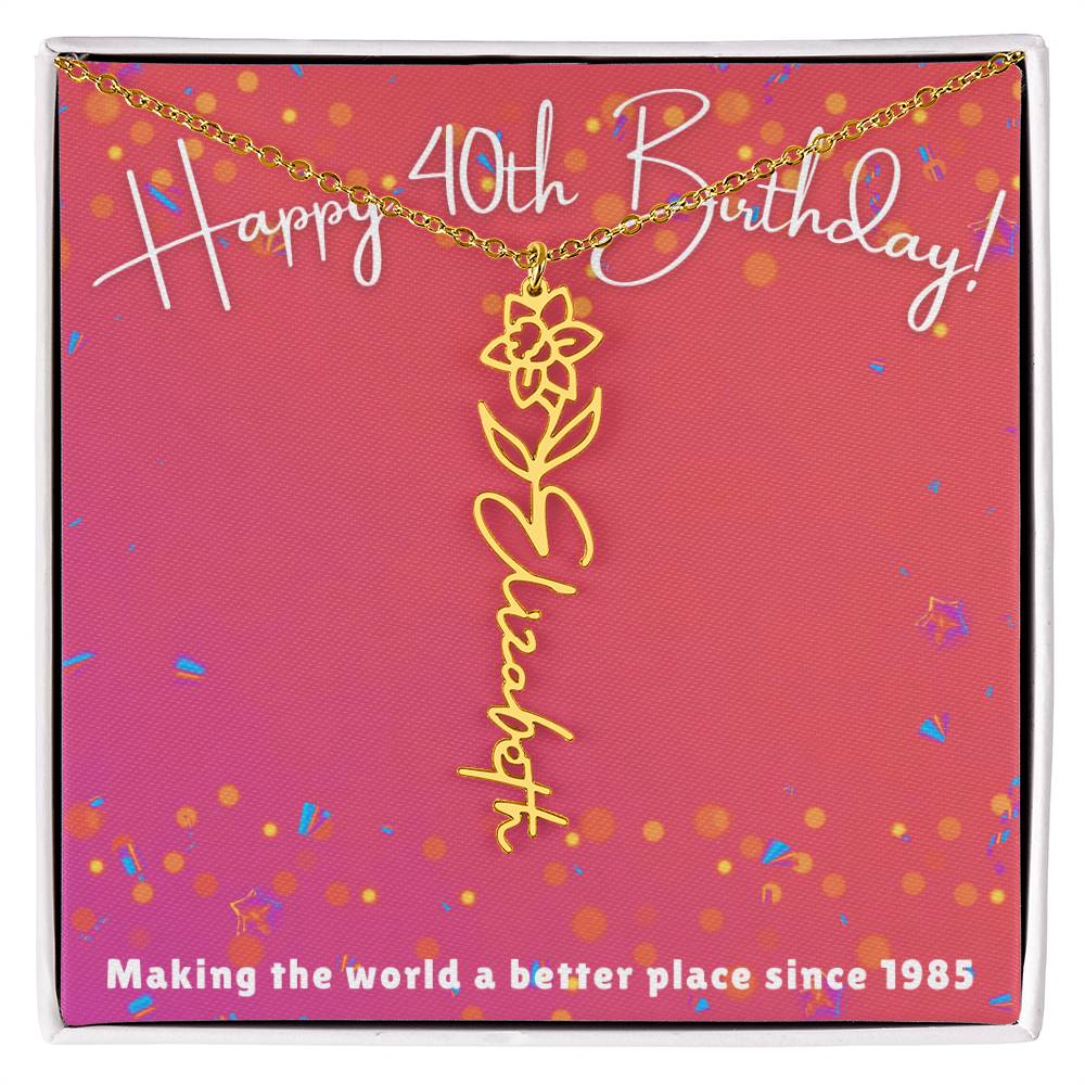 Milestone Birthday Flower Name Necklace