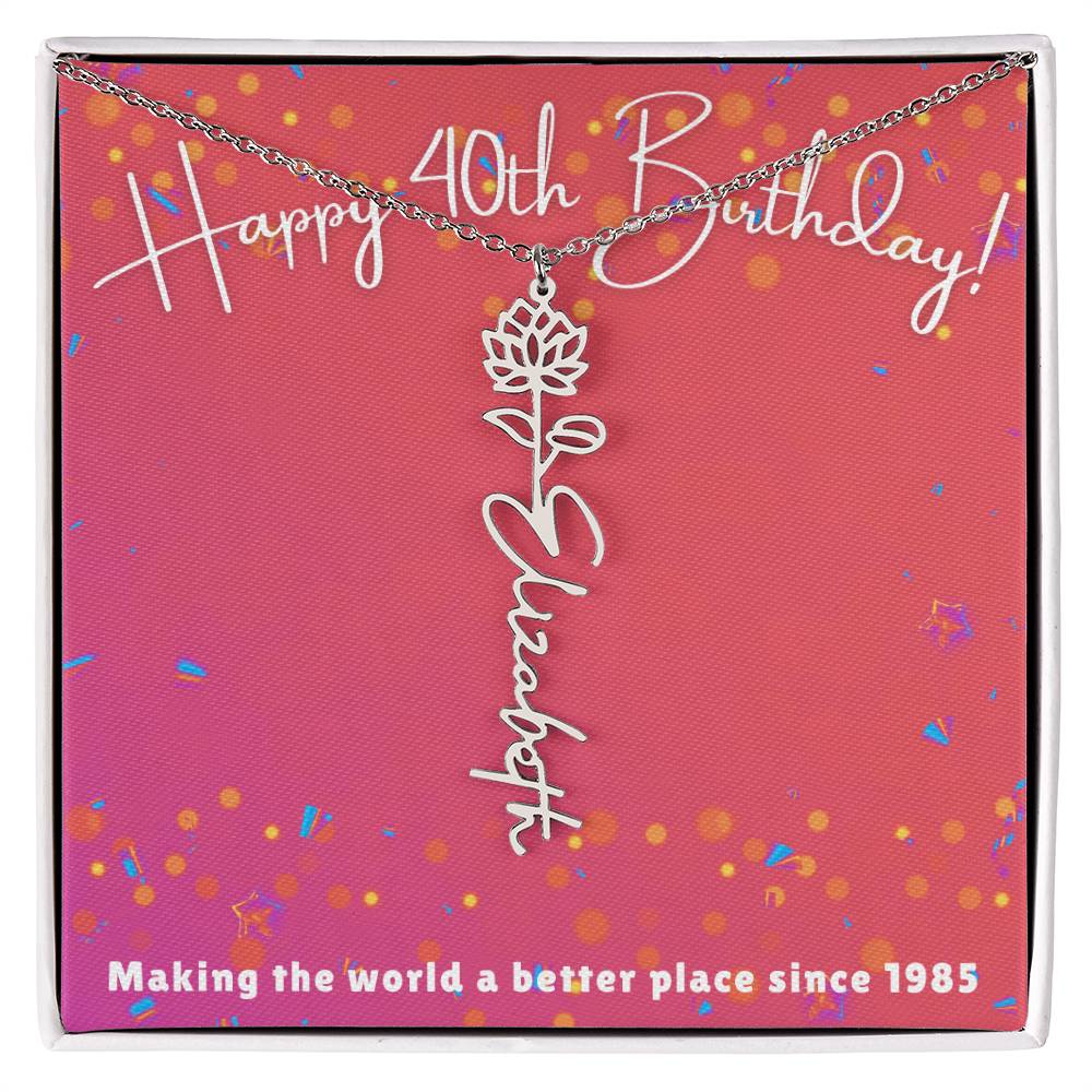 Milestone Birthday Flower Name Necklace