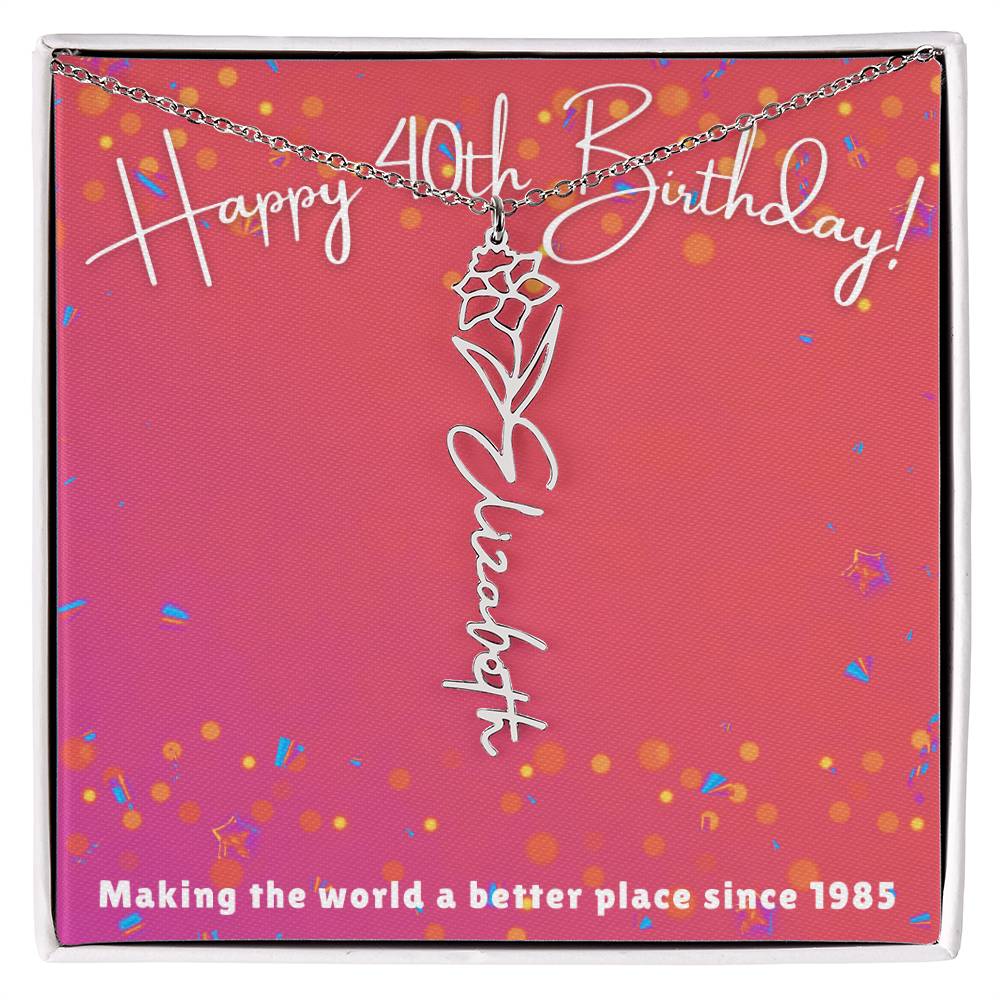 Milestone Birthday Flower Name Necklace