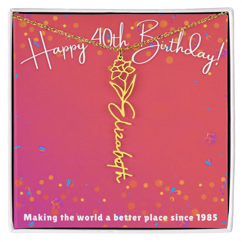 Milestone Birthday Flower Name Necklace