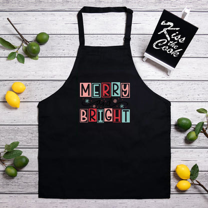 Merry and Bright Black Apron (Full-Length)