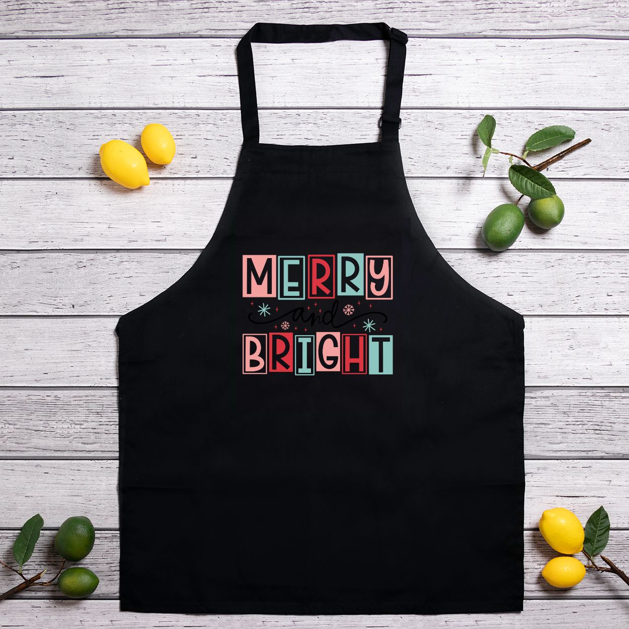 Merry and Bright Black Apron (Full-Length)