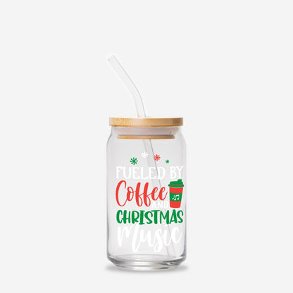 Fueled by Coffee and Christmas Music Glass Can 16oz