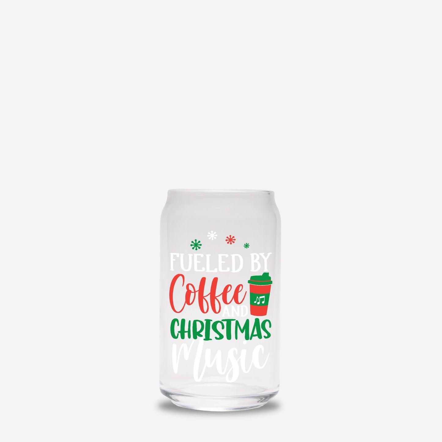 Fueled by Coffee and Christmas Music Glass Can 16oz